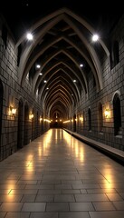 Gothic Hallway Night Reflection