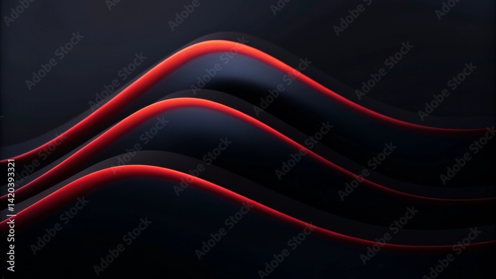 Leinwandbilder A black and red wave with a red line in the middle, abstract background design with fluid motion, dynamic lines, elegant texture, smooth curves and futuristic color flow