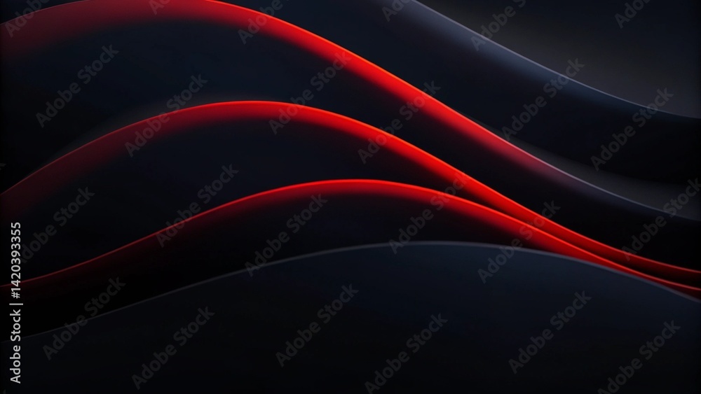 Poster A black and red wave with a red line in the middle, abstract background design with fluid motion, dynamic lines, elegant texture, smooth curves and futuristic color flow