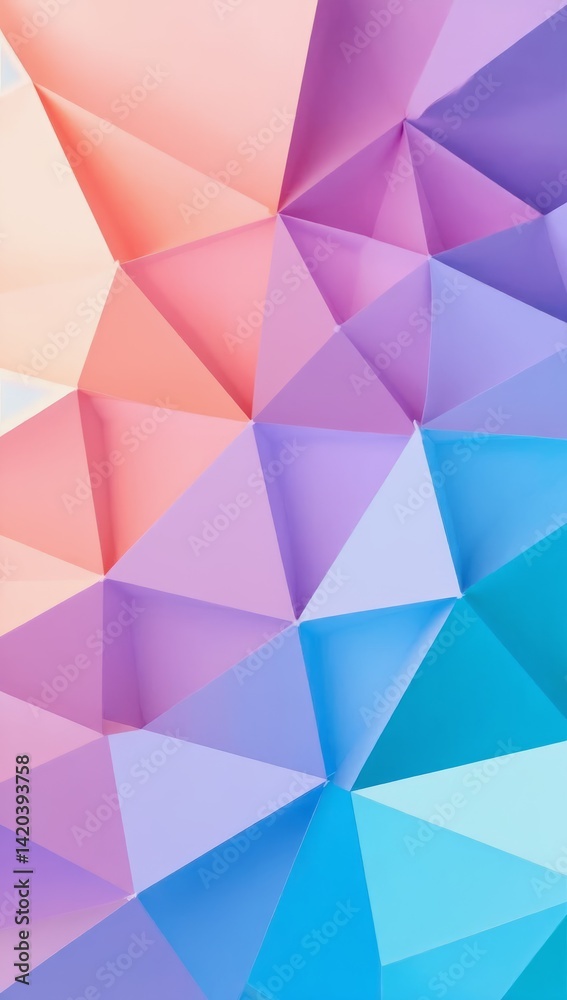 Poster colorful geometric abstraction with layered triangular patterns creating a vibrant background design