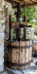 Fototapeta premium Heritage Olive Press in a Cyprus Village: A Traditional Wooden Masterpiece for Travel Enthusiasts