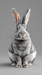 Fototapeta premium Adorable Studio Portrait of a Fluffy Grey Rabbit with Long Ears on Neutral Background - Pet Photography Perfect for Easter and Spring Designs