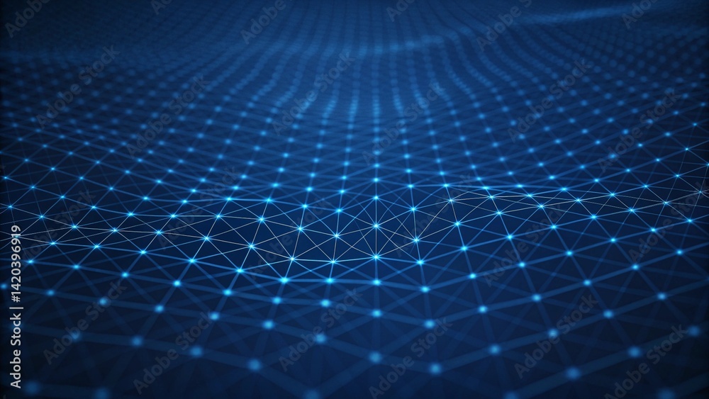 Aufkleber Abstract Digital Data Plexus Technology Background 4k animation of an abstract plexus shape technology background with low-polygon lines and dots for network digital data concept and communication
