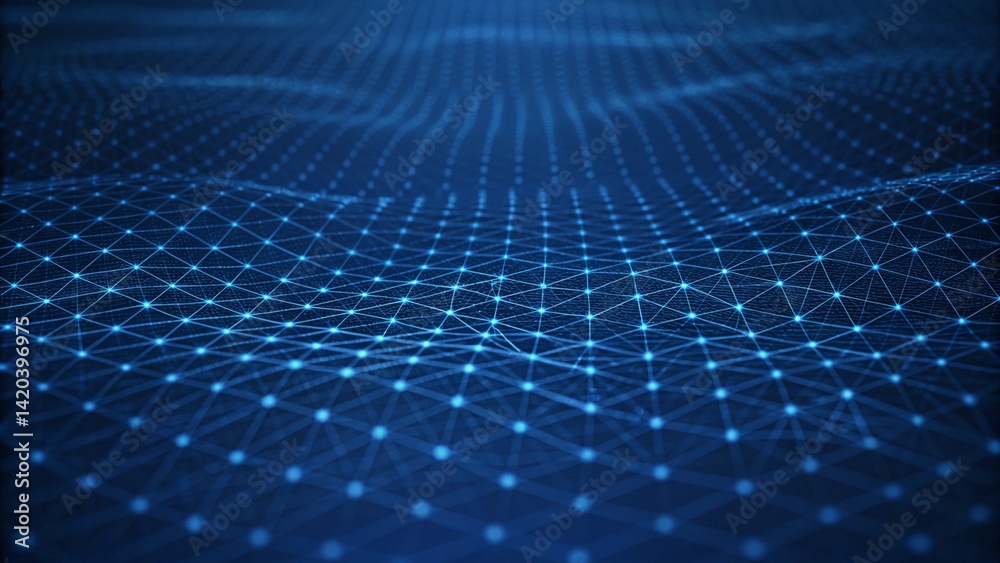 Aufkleber Abstract Digital Data Plexus Technology Background 4k animation of an abstract plexus shape technology background with low-polygon lines and dots for network digital data concept and communication