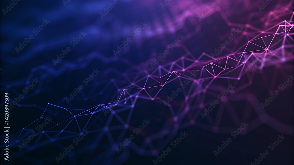 Poster abstract digital network with purple and blue lines creating a futuristic look, showcasing vibrant t