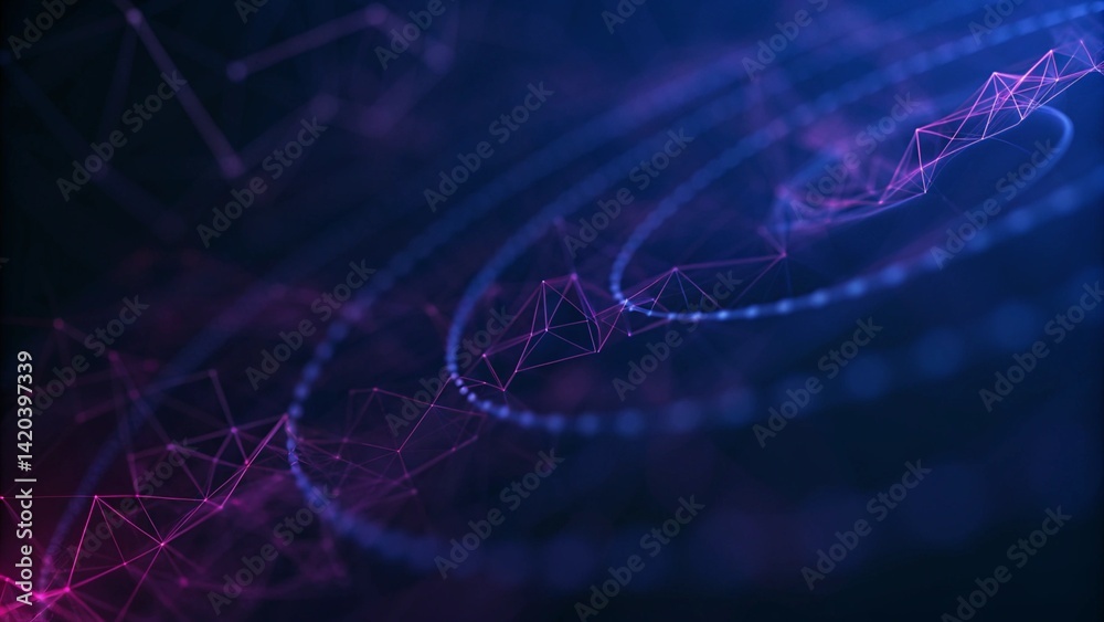 Poster abstract digital network with purple and blue lines creating a futuristic look, showcasing vibrant t