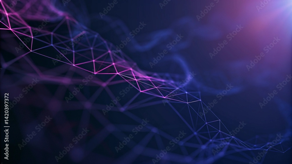Poster abstract digital network with purple and blue lines creating a futuristic look, showcasing vibrant t