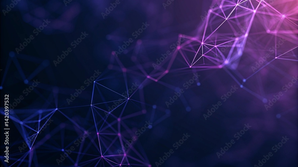 Poster abstract digital network with purple and blue lines creating a futuristic look, showcasing vibrant t