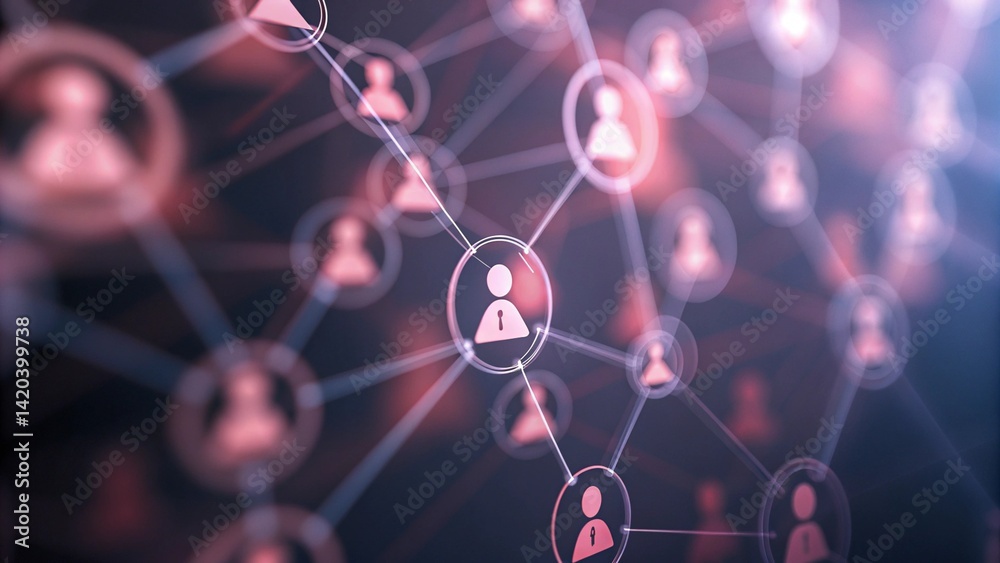 Poster Abstract network of people connected by lines and dots, showing a sense of community, illustrating social interaction, digital communication, and interconnected human relationships