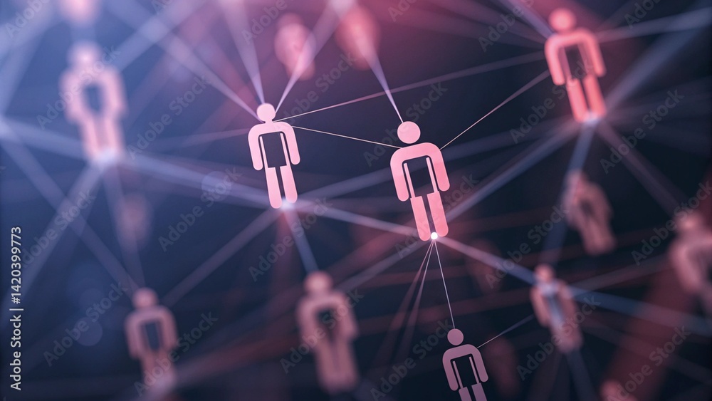 Poster abstract network of people connected by lines and dots, showing a sense of community, illustrating s