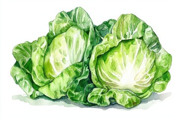 Vibrant Watercolor Depiction of Fresh Lettuce: Embracing Organic Harvest and Green Goodness