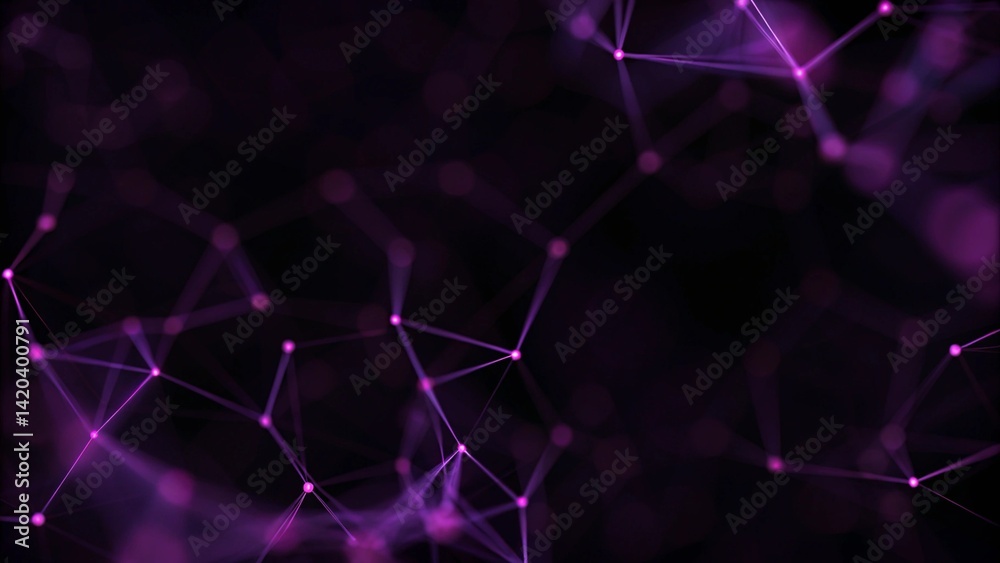 Fototapete Abstract purple background with connecting dots and lines. Structure and communication. Plexus effect. Abstract science geometrical network background. Digital connection mesh visualization.