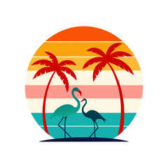 Obraz premium retro vintage sunset with minimalist beach theme