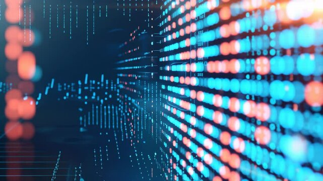 Elegant Binary Code Background in Blue and Red Tones for High-Tech and Digital Corporate Design