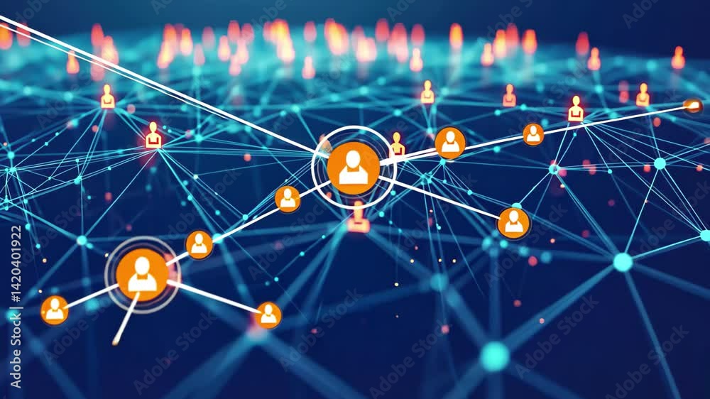 Leinwandbilder visual representation of a digital network with connected icons on a blue background signifying mode
