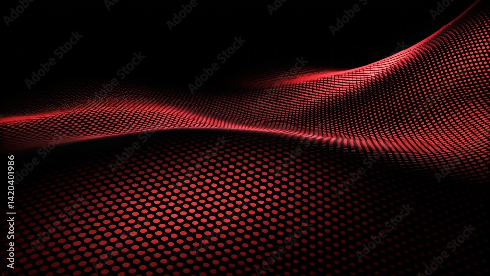 Poster Abstract red wave design flowing on halftone dots pattern background with copy space, modern dynamic motion curve, stylish backdrop, elegant lines template, smooth flow art wallpaper concept