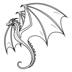 Elegant Line Art Dragon Design with Large Wings