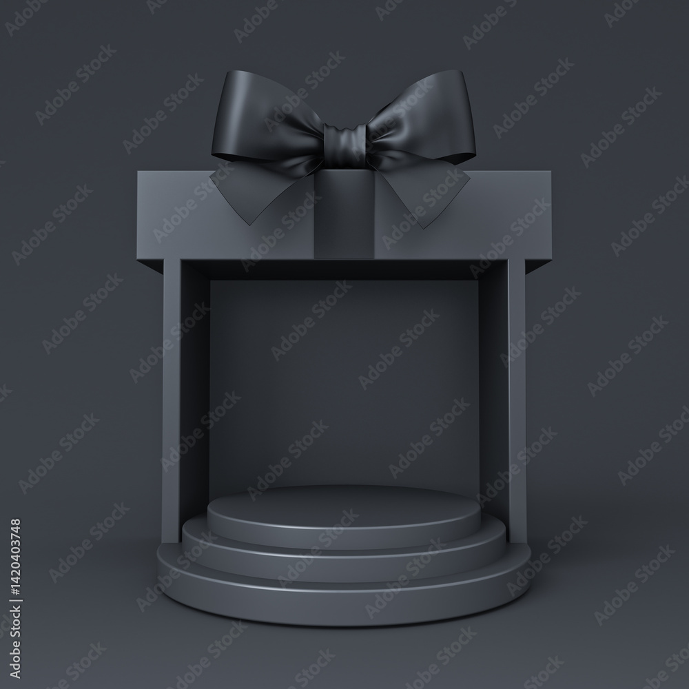 Aufkleber blank round podium pedestal in black exhibition booth gift box product display mockup showcase stand