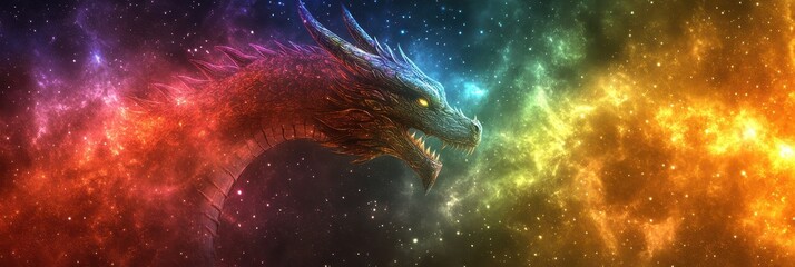 Whimsical Dragon in Cosmic Colors: Exploring the Essence of Myth and Magic in a Celestial Canvas