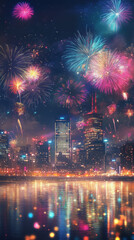 Obraz premium A vibrant cityscape illuminated by colorful f