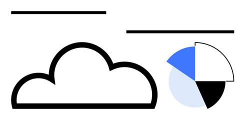 Minimal cloud graphic paired with a segmented pie chart indicating data storage, analytics, and connectivity. Ideal for technology, business strategy, cloud systems, data analysis, storage