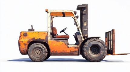 Fototapeta premium Robust Electric Forklift in Vibrant Orange, Isolated Against a Clean White Backdrop for Construction and Loading Operations