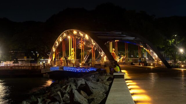 4K Timelapse hyperlapse footage of people relaxing and leisure activities at Panaji Goa India at night 