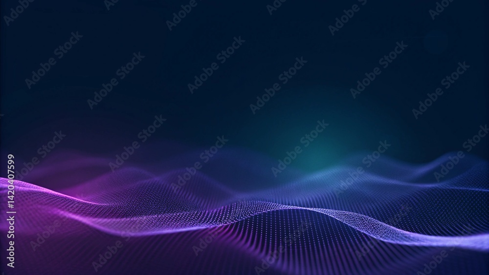 Poster dot blue purple wave line light gradient dark background. abstract technology, big data digital back