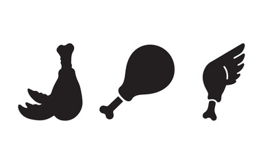 BBQ chicken leg and chicken wing icon Silhouette Vector on white background