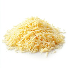 A pile of shredded cheese on a white surface in a studio setting shot
