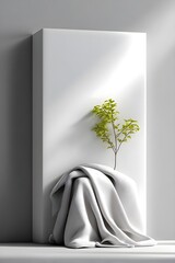 Minimalist design featuring a plant emerging from a draped surface