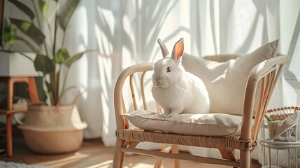 White Rabbit in Cozy, Bright Home Interior