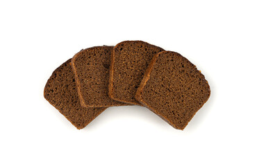 Black rye bread isolated, dark brown sliced loaf, sourdough borodinsky rugbrod square slices