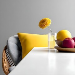 Modern minimalist table setting with colorful decor