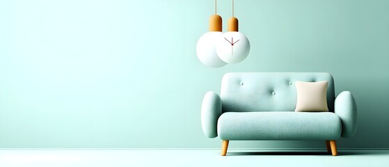 Modern minimalist living room with cozy pastel sofa