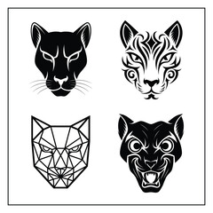 Puma Head Silhouette Vector on White Background