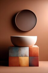 Minimalist bathroom decor with artistic ceramic basin and mirror
