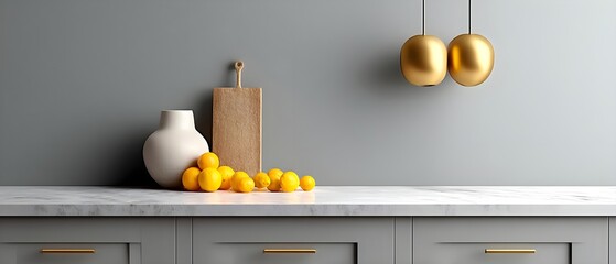 Modern kitchen countertop with yellow decor elements