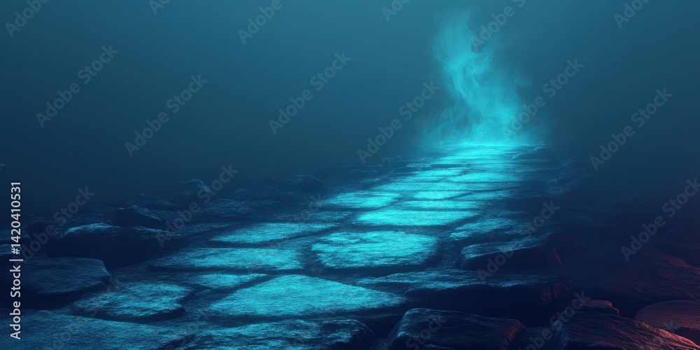 Fototapete Pushing mist path element on a glowing stroke backdrop