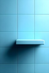 Minimalist blue tiled wall with a floating shelf