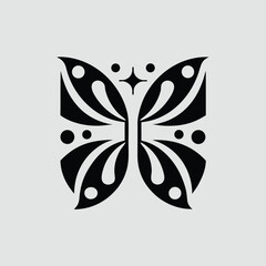 Abstract Black Butterfly Logo Design with Star