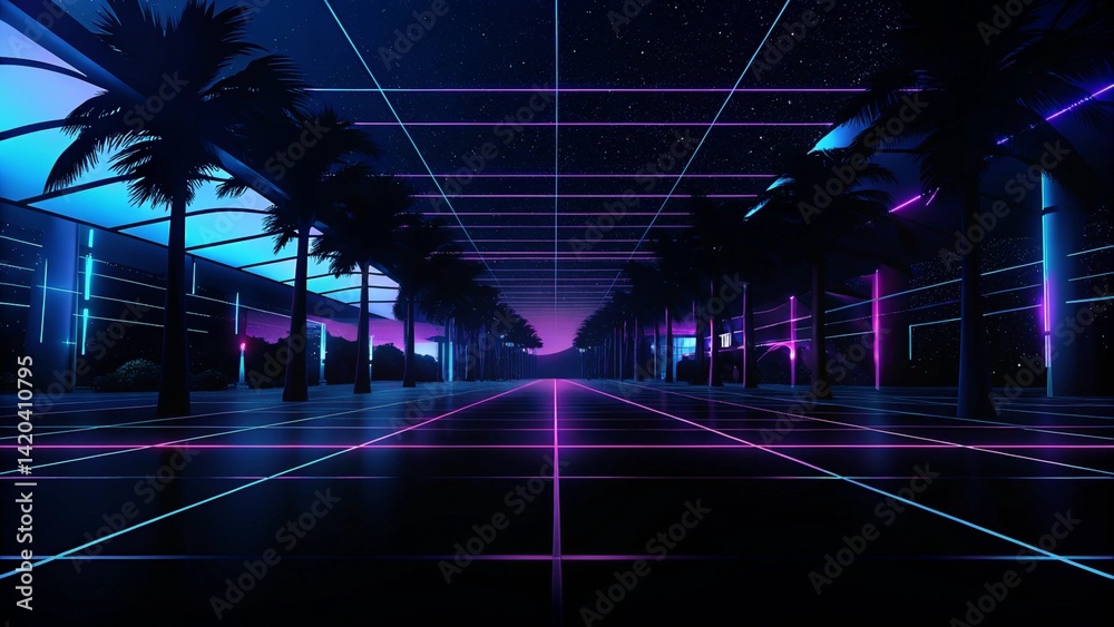 Aufkleber 3d abstract neon background, geometric background with polygonal structure, cyber space virtual real