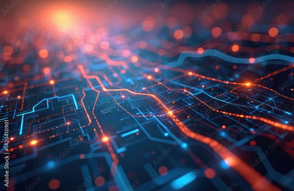 Poster futuristic digital data visualization, network grid flow. abstract design with lines, technology con