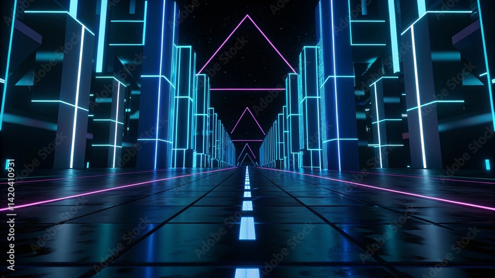 Poster 3d abstract neon background, geometric background with polygonal structure, cyber space virtual real