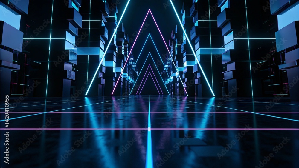 Poster 3d abstract neon background, geometric background with polygonal structure, cyber space virtual real