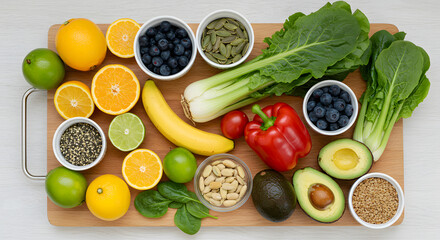 Vibrant Nutrition: Colorful Flat Lay of Healthy Food Ingredients