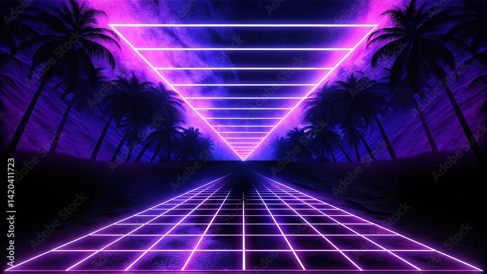 Poster 3d render. geometric figure in neon light against a dark tunnel. laser glow. futuristic background w