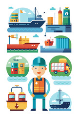 Colorful Illustration of Maritime Industry and Worker Concepts
