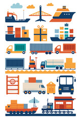 Colorful Logistics and Transportation Illustration for Global Commerce