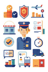 Delivery and logistics service elements set concept illustration